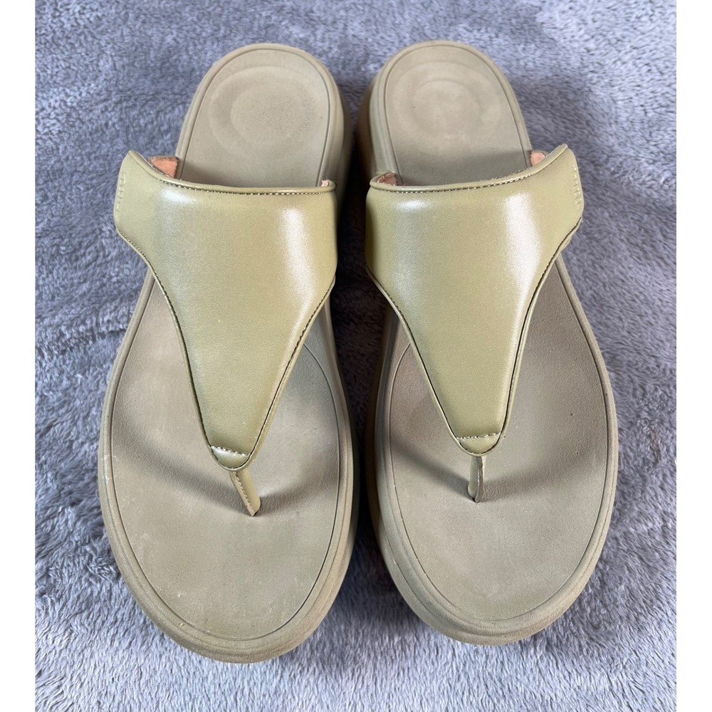 Fitflop Sandals Womens 10 F-Mode Go Adjustable Flatform Toe-Post Olive Green